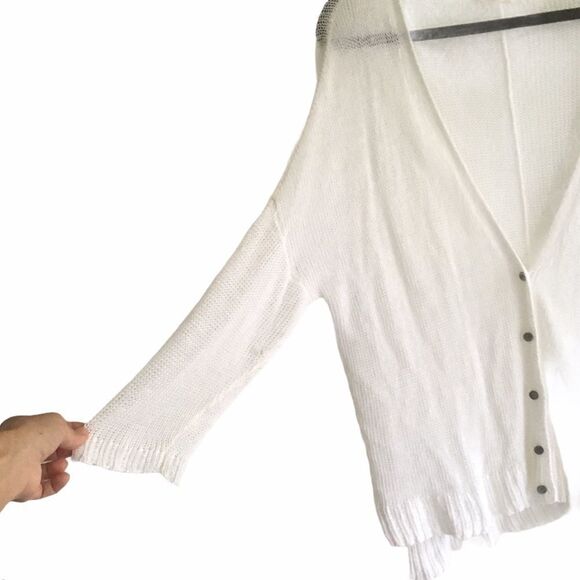 EILEEN FISHER Linen Knit V-Neck Button Front Cardigan Sweater White L - Picture 3 of 12